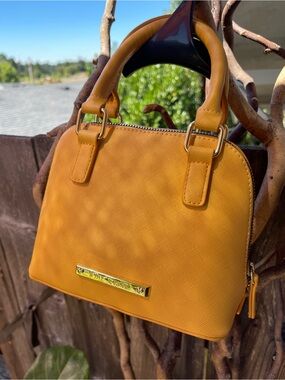 NWOT Vibrant Mustard Yellow Mini Dome Satchel By Betsy Johnson / Vegan Leather